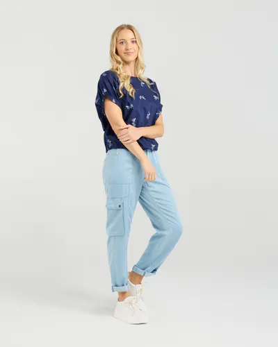 Model wearing Bluebell Garden Harlee Top By Et Alia Available at Beetees Nelson